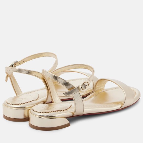 Christian Louboutin SWEET JANE SANDAL FLAT Metallic Leather Shoes Gold - Picture 3 of 16